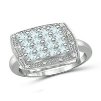 Бижутериклуб Аквамарин Пръстен Рожден Камък Бижута-1. Карат Аквамарин 0. Стерлинги Сребърен пръстен бижута с бял диамантен акцент - скъпоценни камъни пръстени с хипоалергенни 0. Сребърна Лента