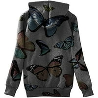 Клирънс жените цип качулка руно топло облицовани Шерпа яке зима топъл цвят естетика пеперуда печат палта с джобове