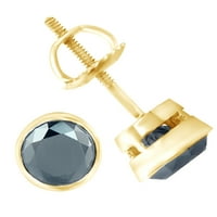 Обеци с кръгли черни естествени диамантени обеци в 14к жълто злато