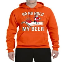 Wild Bobby, Ho Ho Hold My Beer Skateboarding Santa Christmas Ugly Christmas Sweater Unise Graphic Hoodie Sweatshirt, Orange, X-Large