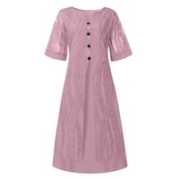 Просвета летни рокли за жени с v-образно деколте със средна дължина разхлабена а-линия отпечатана рокля с къс ръкав розово 2xl