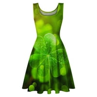 Йизелк Мода флорални графични рокли за жени редовен годни екипажа рокля отстъпка без ръкави Мека Дишаща рокля зелен м