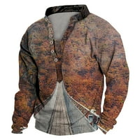 Мъжки ризи модна ежедневна магистрала 3D цифров отпечатан бутон с дълъг ръкав блуза поло ризи за мъже