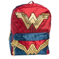 DC Comics Wonder Woman Costume Girl's Backpack School Book Bag Gold Glitter