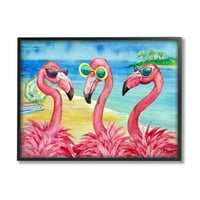 Ступел индустрии Фламинго приятелки тропически бряг графично изкуство черна рамка изкуство печат стена изкуство, дизайн от Пол Брент