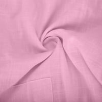 Памучно бельо с дълъг ръкав спускане на яка солидна джобна розова флорална рокля за женски размер s