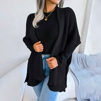 Дамски дълги жилетки пуловери падат огромни склонени плетени отворени предни пуловерни палто с джобове v врат жилетка за жени черно m