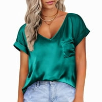 Елегантни ризи с копринен в-Деколте за жени сатен с къс ръкав работна Блуза шикозна свободна ежедневна тениска лятна туника зелена м