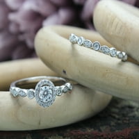 Ct. T.W Center Round Cut Lab създаде Moissanite Diamond Halo Vintage Style Bridal Ring Set в 14K бяло злато над стерлинги сребро -9.5
