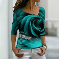 AAYOMET плюс размери върхове за пуловери за жени за жени с дълъг ръкав v Врат твърди цветни модни върхове, зелен XL