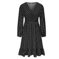 Гузом Есен рокли за жени - отпечатани Флоу Макси рокли Дълъг ръкав хлабав Екипажа врата Ежедневни рокли Черно