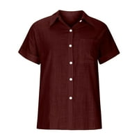 Оалиро Блузи & Бутон-надолу ризи за рожден ден Дамски топове Мода Плътен бутон риза женски в-врата хлабав тениска блуза върхове вино
