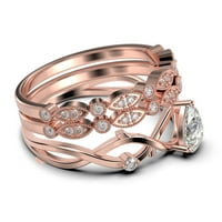 Бохо и хипи 2. Уникален годежен пръстен, брачен пръстен, вдъхновен и клонов пръстен от чисто сребро с покритие от 18К розово злато, комплект Трио пръстен