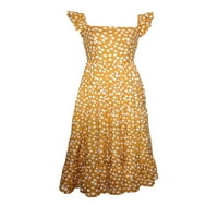 Капризни плажни рокли за жени Висока макси рокли Ruffles ръкави летни рокли квадратни шия ежедневни дълги слънчеви джаси жълти xl