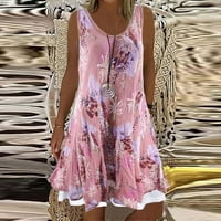 Тинг Мода Дамски летни ежедневни Бохо флорални хлабав вълнена рокля от рамото мини плажна рокля розова 2хл