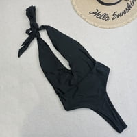 Контролни бански костюми за жените са подложени на бикини без ръкави на бикини ретро а-лайн халтер черно m