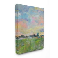 Ступел индустрии Пролет ливада небе с поле къща пастелни живопис платно стена арт дизайн от Жанет Вертентес, 16 20