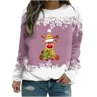 Коледа пуловер за жени грозен смешно сладък елен снежен човек печат ризи с дълъг ръкав Есен новост Коледа екипаж Суитчъри Розово л