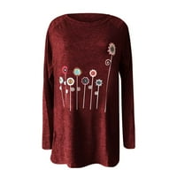Жени модни о-ощитни пуловер Цветя печат с дълги ръкави пуловерни тениски върхове падат небрежни облечени блузи върхове пуловер