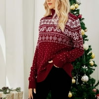Odeerbi пуловери за жени Turtleneck пуловер плетен коледен печат за отдих пуловер с дълъг ръкав върхове червено