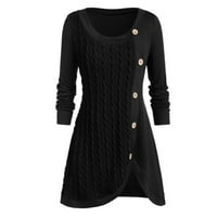 FESFESFES плюс размери пуловер за жени кръгла шия с дълъг ръкав твърд ботушен пачуърк асиметрични върхове Продажба на пуловер или клирънс