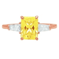 2. CT Brilliant Emerald Cut Симулиран жълт диамант 14K розово злато тритонен пръстен SZ 8.75