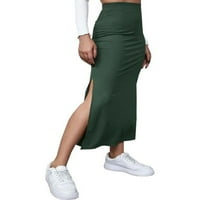 Жени дълга макси есенна пола със сплит еластична висока талия оребрена плетена пола с молив за тяло y2k ретро улично облекло