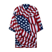 Лек жилетка за жени Лято четвърти юли Американски флаг печат Отворен фронт тънка тънка плажа покрива слънчева блуза