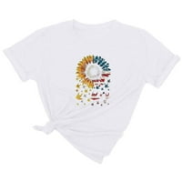 Ханас оглавява женския летен тройник, американски флаг и слънчогледи тениски, тениски с къс ръкав кръгла шия разхлабени ризи горни бели#1 xxl