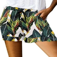 Дамски летни ежедневни шорти флорални Райета печат разрошени ластик Къси панталони с джоб за плажно облекло