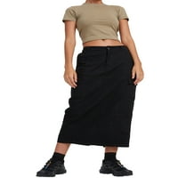 Karuedoo Womens Y2K Baggy Cargo поли с висока талия джобове свободни винтидж дълги пола ретро улично облекло черно m