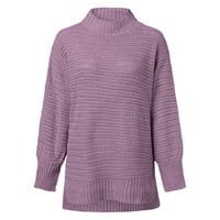 Плетен пуловер за жени жени ежедневни половин костенурка мода мода разхлабена есен елегантен топъл огромен нов пуловер плътно цветен плетен пуловер L лилаво