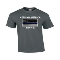 Поддържане на America Safe Blue Line American Flag Тениска с къс ръкав-CHARCOAL-4XL