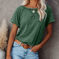 Ernkv лято модерни разхлабени основни върхове за жени Просверие твърди върхове с къси ръкави тийнейджъри кръгла шия ризи свободно време удобно модно винтидж дрехи зелено s