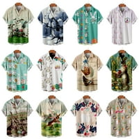 Мъжки ризи на Великденски ден Небрежно късо ръкав Лек хавайски блуза Сладка зайче Заек печат Редовно прилягане на плажните върхове, 4, дете-140